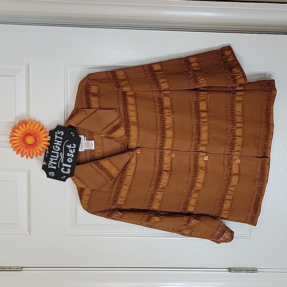 Coldwater Creek Blouse Petite Small Brown Button Up